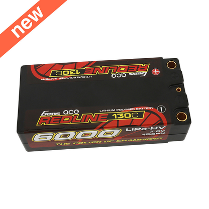Gens Ace Redline Series 6000mAh 2S2P 7.6V 130C HardCase HV Shorty Lipo Battery