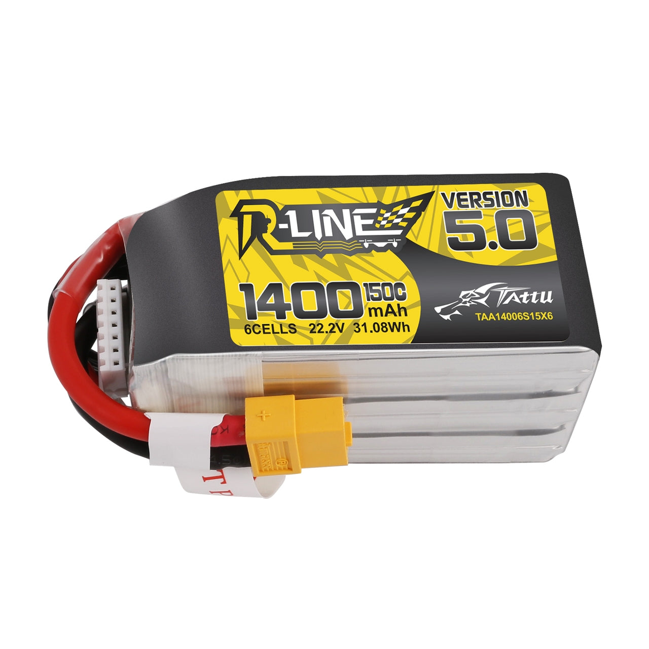Tattu R-line Version 5.0 1400mAh 6S1P 22.2V 6S1P 150C Lipo Battery Pack With XT60 plug