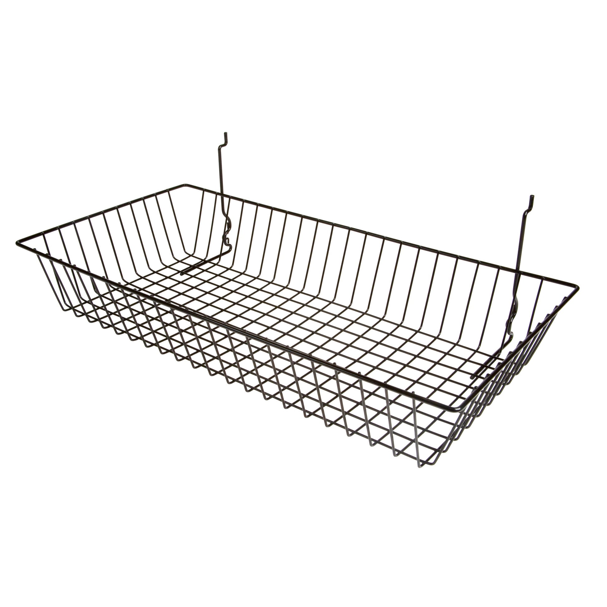 Econoco BSK11/B 24"W x 12"D x 4"H Shallow Basket Fits Grid Panels, Slatwall & Pegboard Black (Pack of 6)