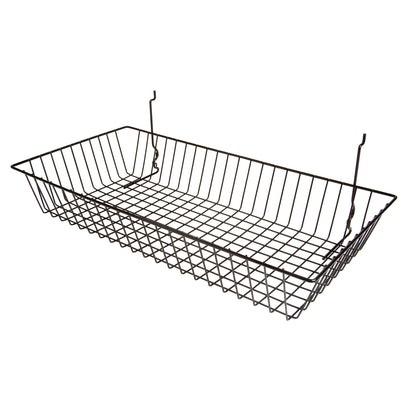 Econoco BSK11/B 24"W x 12"D x 4"H Shallow Basket Fits Grid Panels, Slatwall & Pegboard Black (Pack of 6)
