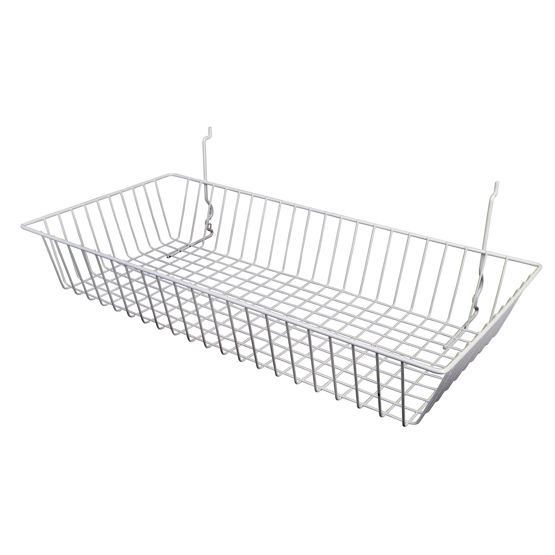 Econoco BSK11/W 24"W x 12"D x 4"H Shallow Basket Fits Grid Panels, Slatwall & Pegboard White (Pack of 6)