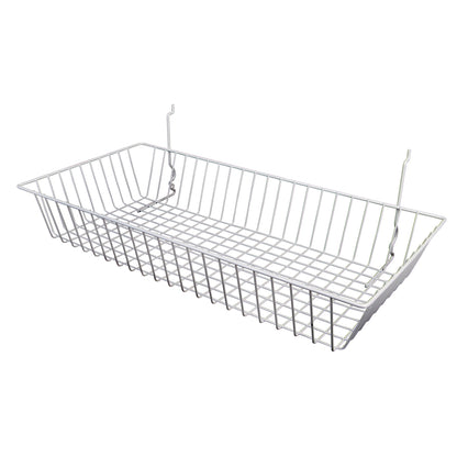 Econoco BSK11/W 24"W x 12"D x 4"H Shallow Basket Fits Grid Panels, Slatwall & Pegboard White (Pack of 6)