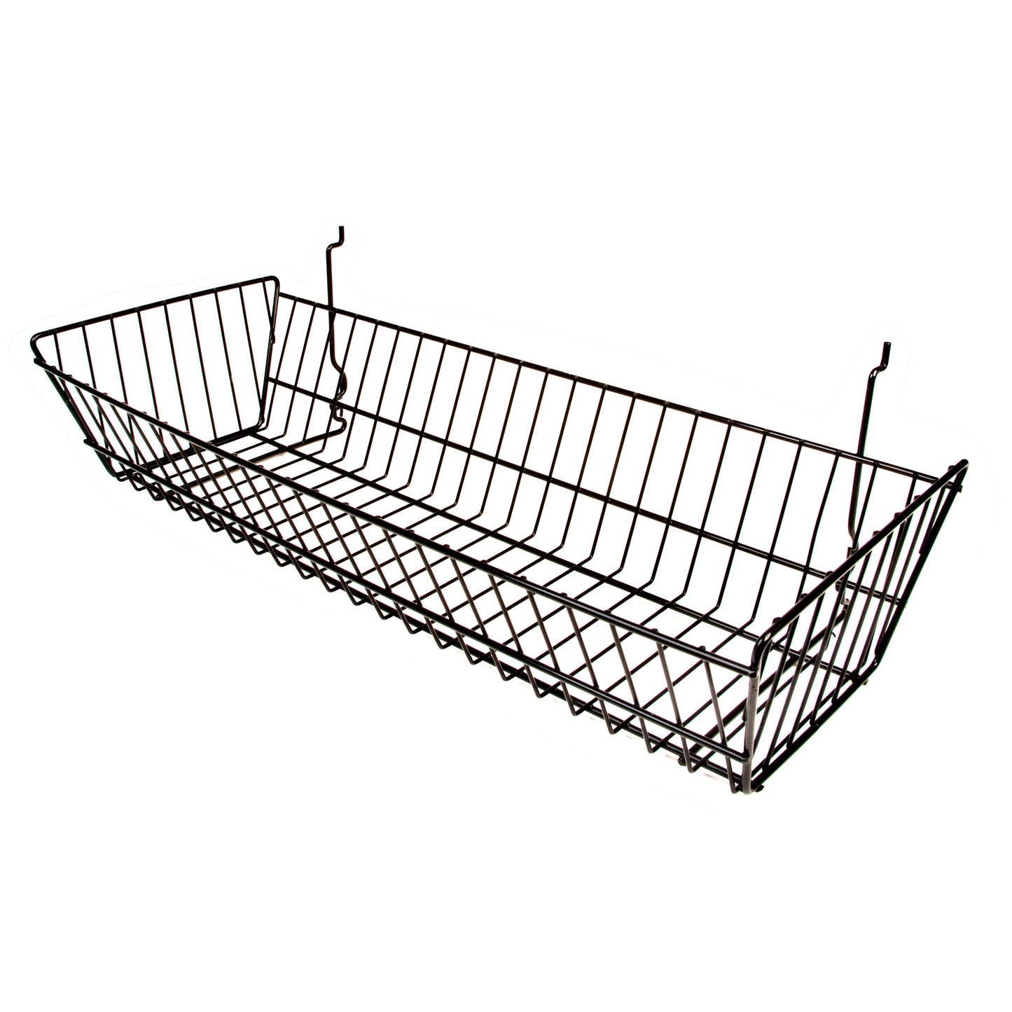 Econoco BSK12/B 24"W x 10"D x 5"H Double Sloping Basket Fits Grid Panels, Slatwall & Pegboard Black (Pack of 6)