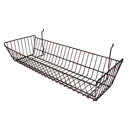 Econoco BSK12/B 24"W x 10"D x 5"H Double Sloping Basket Fits Grid Panels, Slatwall & Pegboard Black (Pack of 6)