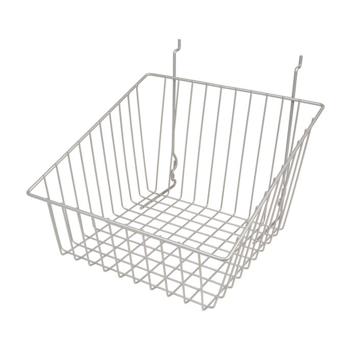Econoco BSK14/EC 12"W x 12"D x 8"H Sloped Front Basket Fits Grid Panels, Slatwall & Pegboard Epoxy Chrome (Pack of 6)