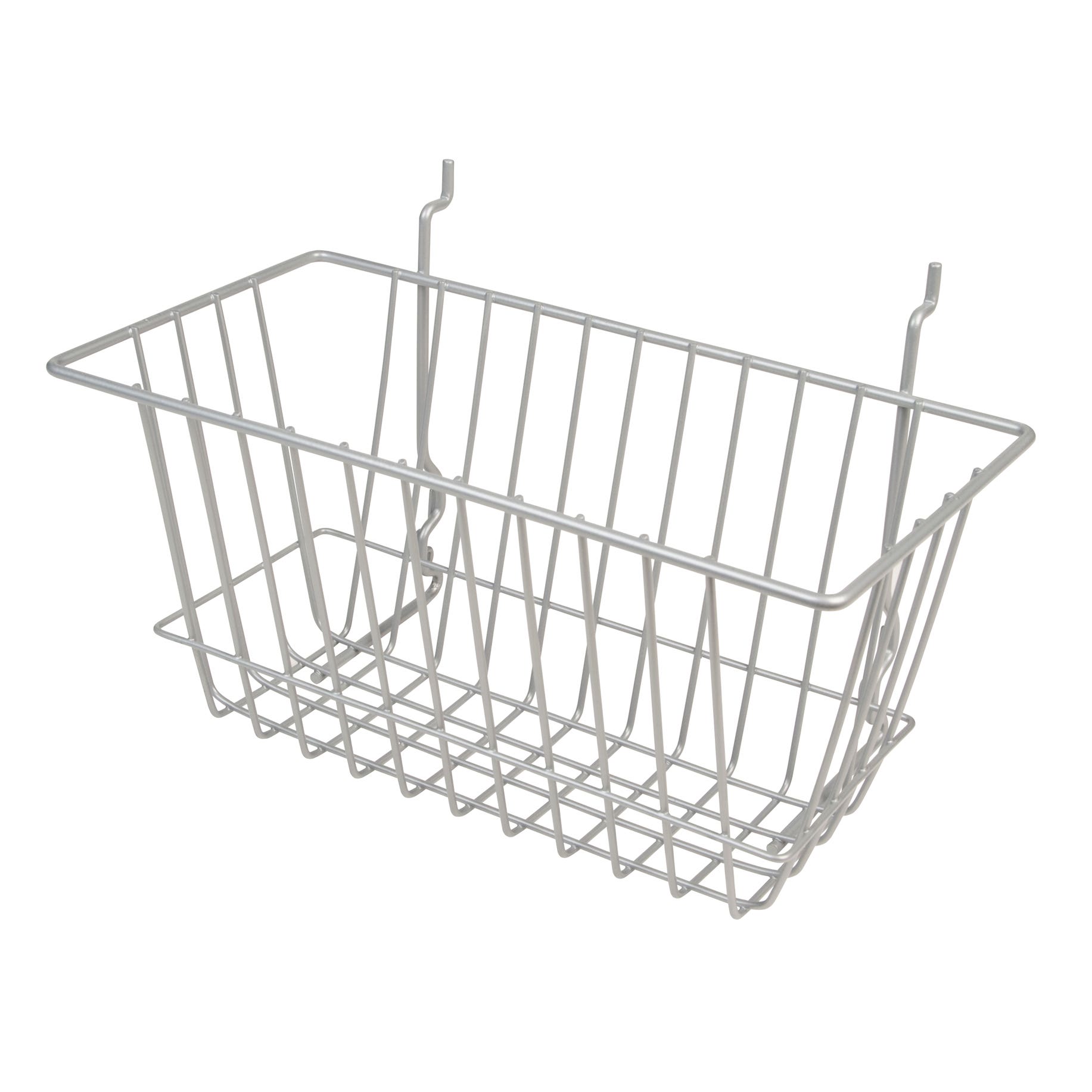 Econoco BSK17/EC 12"W x 6"D x 6"H Narrow Basket Fits Grid Panels, Slatwall & Pegboard Epoxy Chrome (Pack of 6)