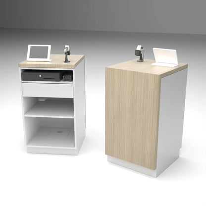 24" Deluxe Cash Wrap Retail Counters-Matte White With Raw Oak Top Econoco DDCW24