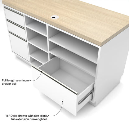 55" Deluxe Cash Wrap Retail Counters Wide-Matte White With Raw Oak Top Econoco DDCW55