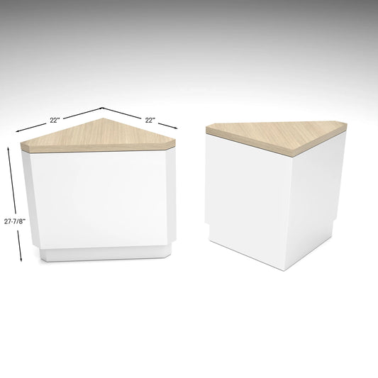 Deluxe Corner Retail Pedestal Counters - Matte White With Raw Oak Top Econoco DDPED22
