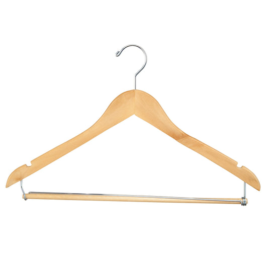 17" Wishbone Suit Hanger Chrome Hook & Wooden Lock Bar on Spring Econoco WH1731LBNC (Pack of 100)